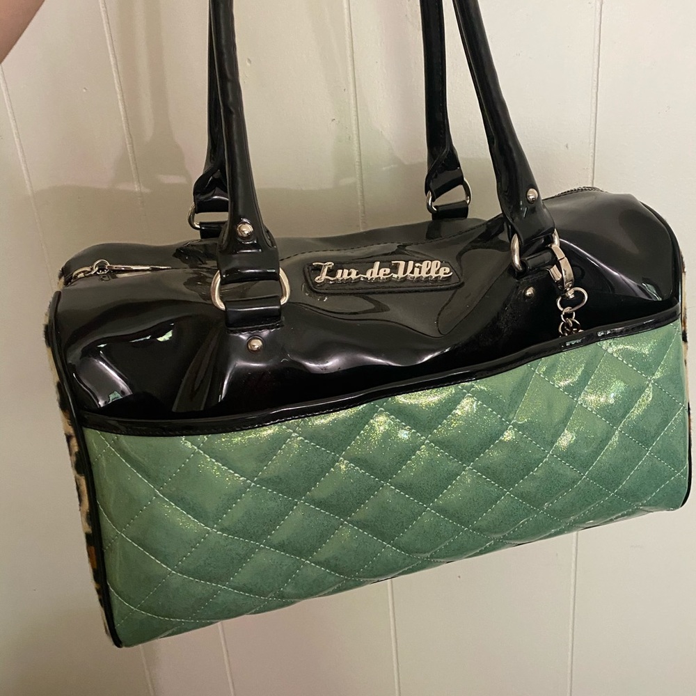 Luxe De Ville Leopard & baby blue sparkles bag